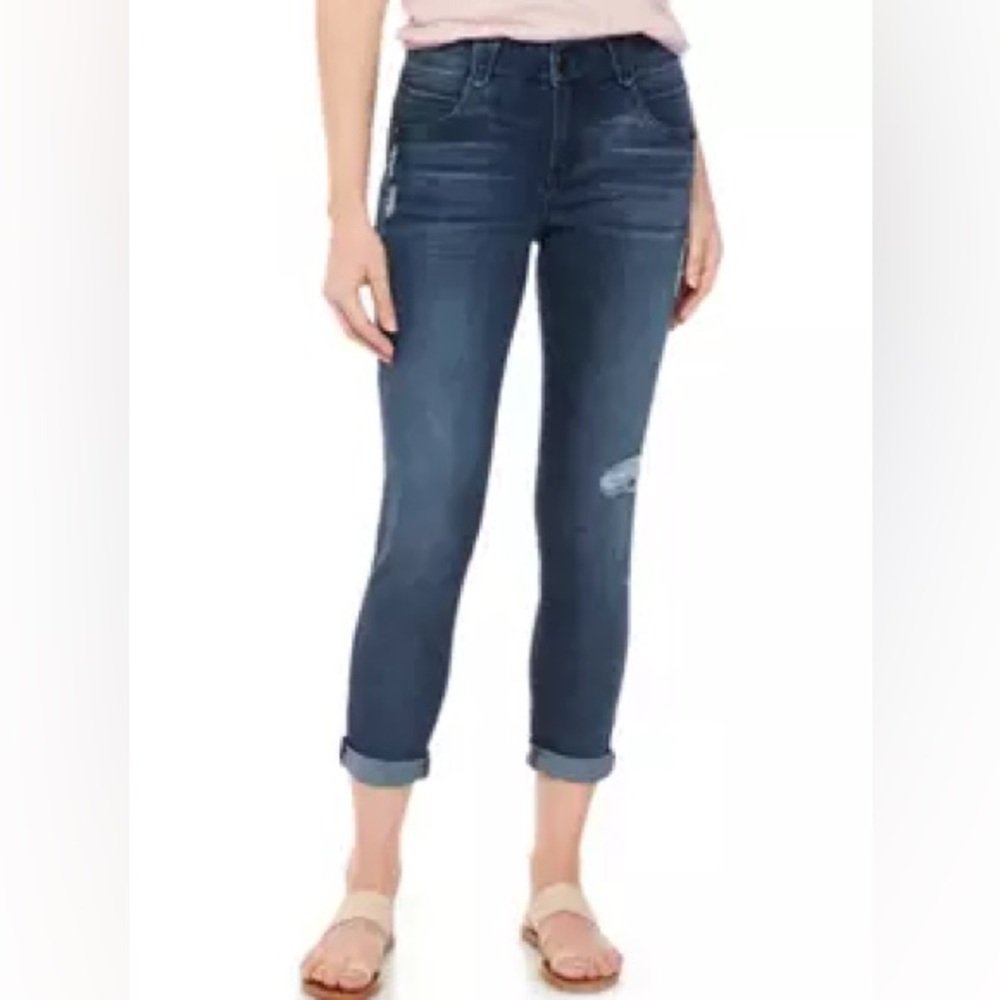 Democracy Women’s "Ab" Solution Blue Ankle Cropped Distressed Skinny Jeans sz 6